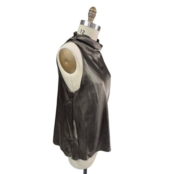 NWT Calvin Klein Polyester Satin Shell Top Funnel Neck Olive Green Sz XL - Picture 2 of 6